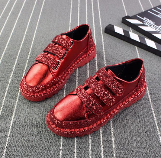 Sneakers Women Flats red Black Silver Shoes Rhinestone Bling Casual Shoes Korean Luxury Creepers Superstar Shoes