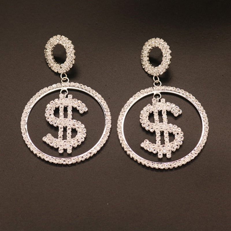 Exaggerated Queen Rhinestone Earrings for Women Fashion Long Letters Pendant Earring Fashion Shiny Party Costume Jewelry