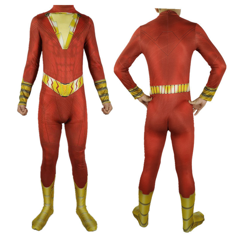 Golden Thunder Shazam Bodysuit Halloween Costume COS Fantastic Captain Billy Batson Battlesuit