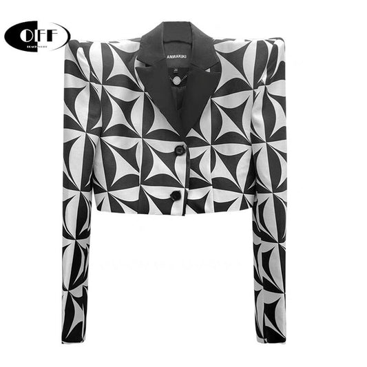 OFF designer gothic streetwear chic Geometric  print blazer coats for women autumn spring runway traf abrigo mujer jacket woman