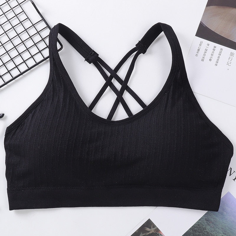 Seamless Cross Beauty Back Sports Bra Women Fitness Top Yoga Bra Black White Running Yoga Gym Crop Top Women Push Up Sport Bra