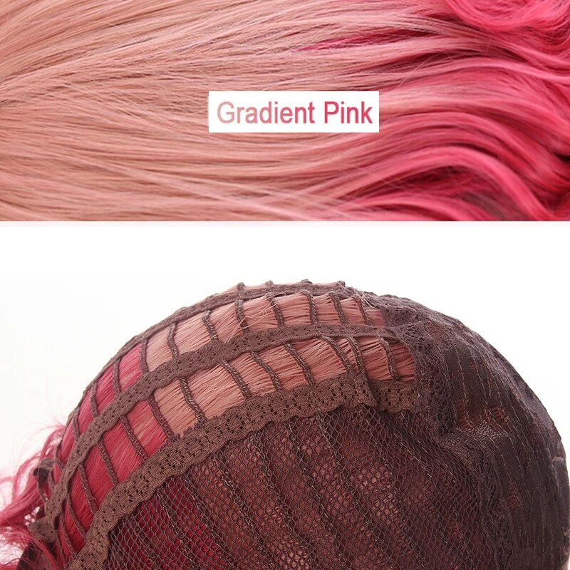 L-email wig Gradient Pink Lolita Wigs Medium Loose Wave Sweet Harajuku Japanese Cosplay Wig Heat Resistant Synthetic Hair