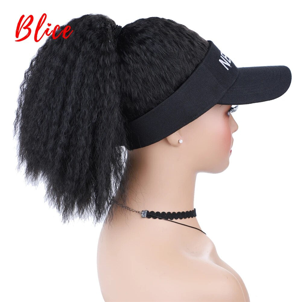 Blice Synthetic Curly Hair Ponytail Extension Wig Kinky Straight Travel Beach Shade Baseball Cap All-in-one Easy to Wear Hat Wig