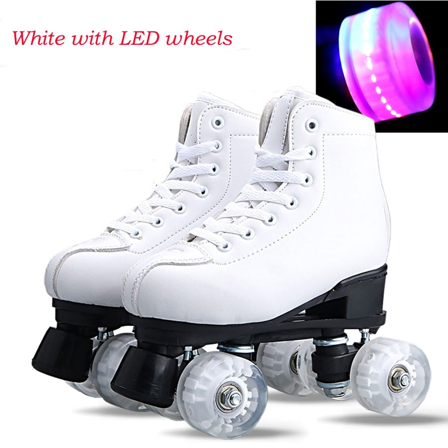 Japy Artificial Leather Roller Skates Double Line Skates Women Men Adult Two Line Skating Shoes Patines With White PU 4 Wheels