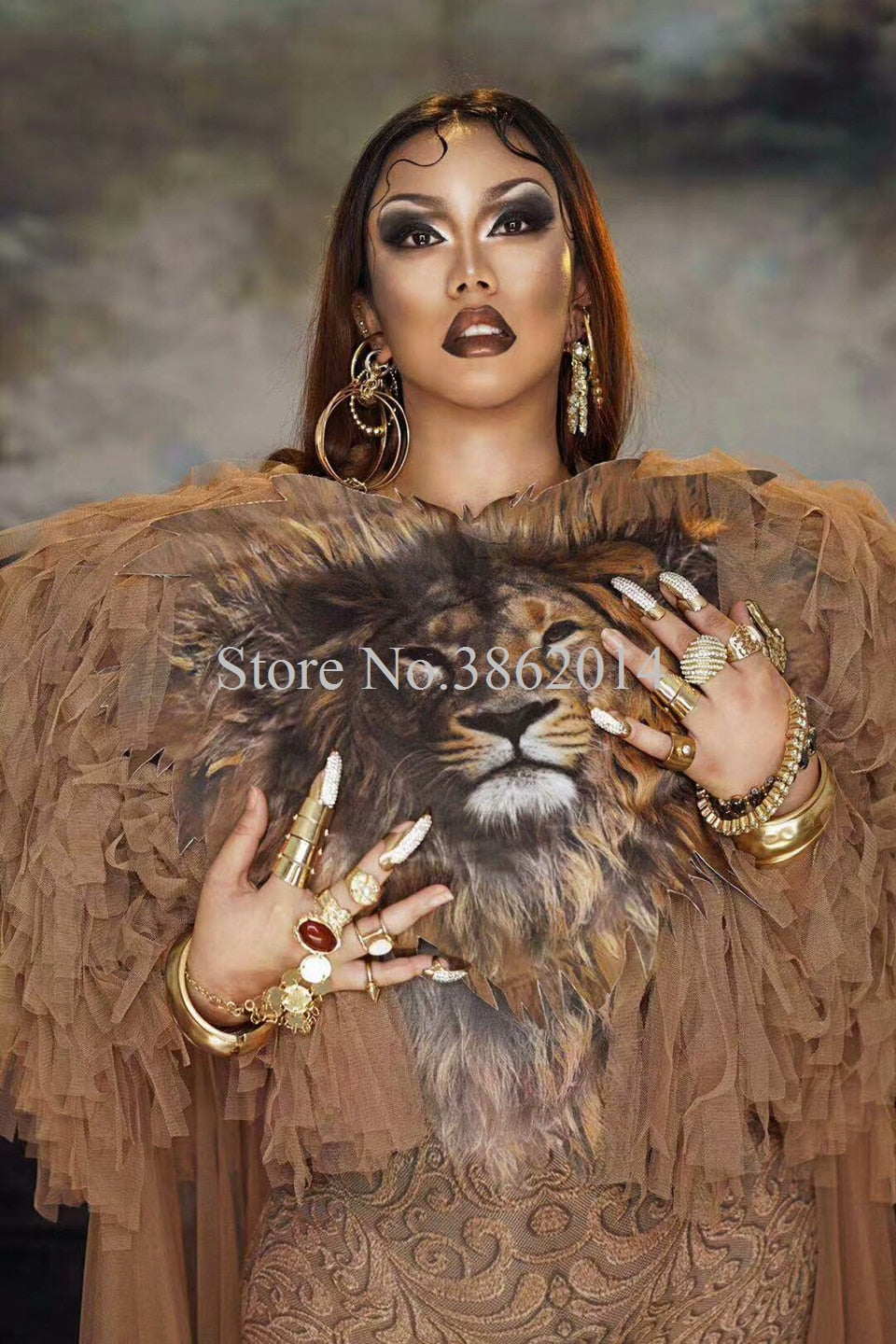 New Hot Sale Lion Pattern Jumpsuit Cloak Women Singer Sexy Stage Outfit Bar DS Dance Cosplay Bodysuit Costume Model Show Clothes