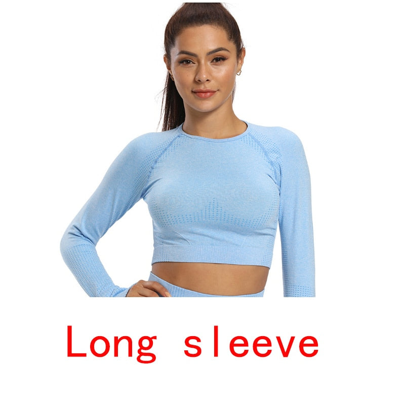 Vital Seamless Yoga Set Women Long Sleeve Summer Blouses Top Gym Sport Bra High Waist Tight Leggings Fitness Suit Shorts Sets