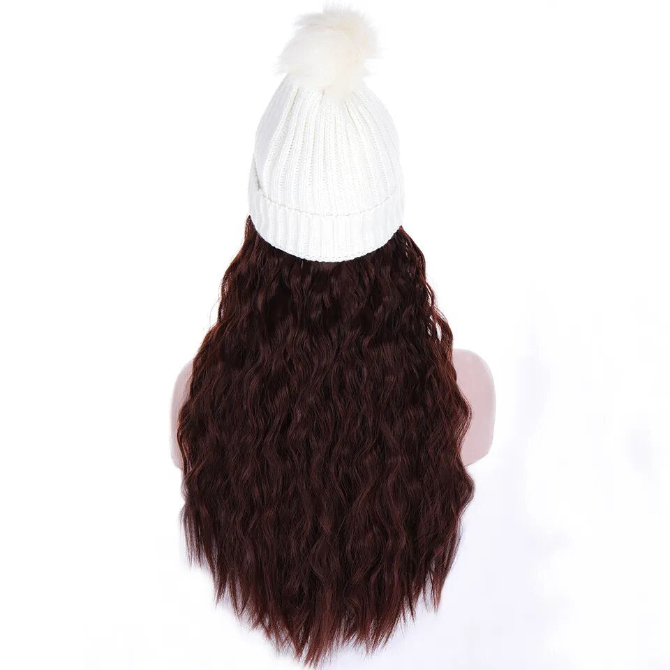 HOUYAN  Wig female long hair with hat wig one female summer natural full head style fashion net red trend long curly hair