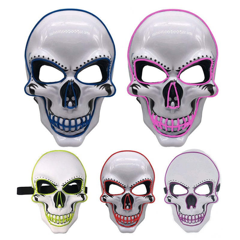 Halloween Skeleton Mask LED Glow Scary EL-Wire Mask Light Up  Festival Cosplay Costume Supplies Party Mask mardi gras