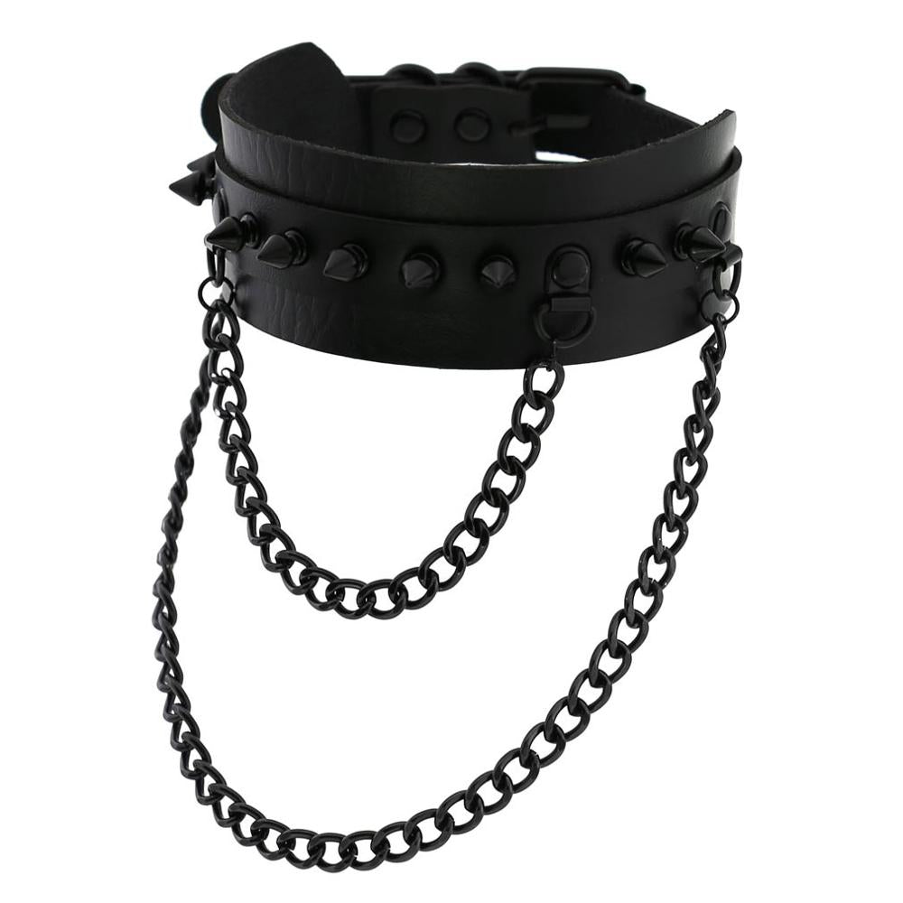 Gothic  Spike Choker Chain Collar Gothic Fashion Rivet black Leather Chokers Harajuku Grunge Goth necklace girls witch cosplay