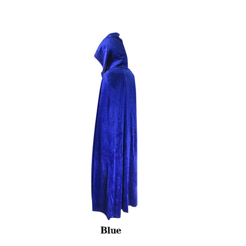 Adult Halloween Velvet Cloak Cape Hooded Medieval Costume Witch Wicca Vampire Halloween Costume Full Length Dress Coats 5 Colors