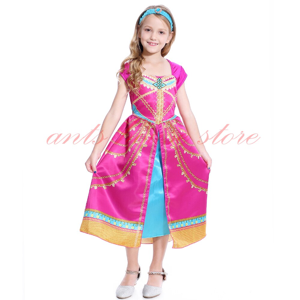 Aladdin Costume Jasmine Dress Pink Fuchsia Outfit For Kids