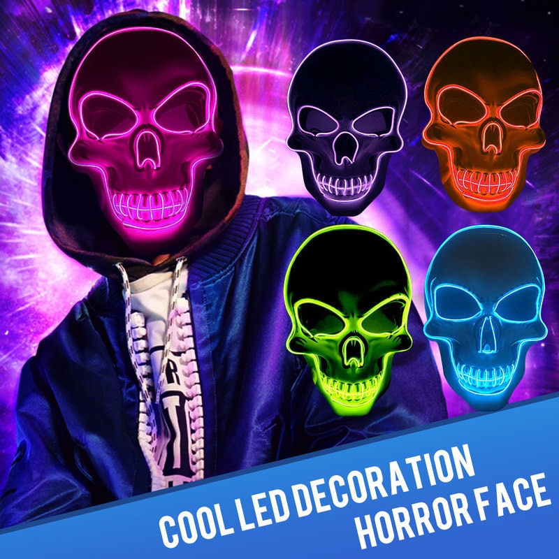 Halloween Skeleton Mask LED Glow Scary EL-Wire Mask Light Up  Festival Cosplay Costume Supplies Party Mask mardi gras