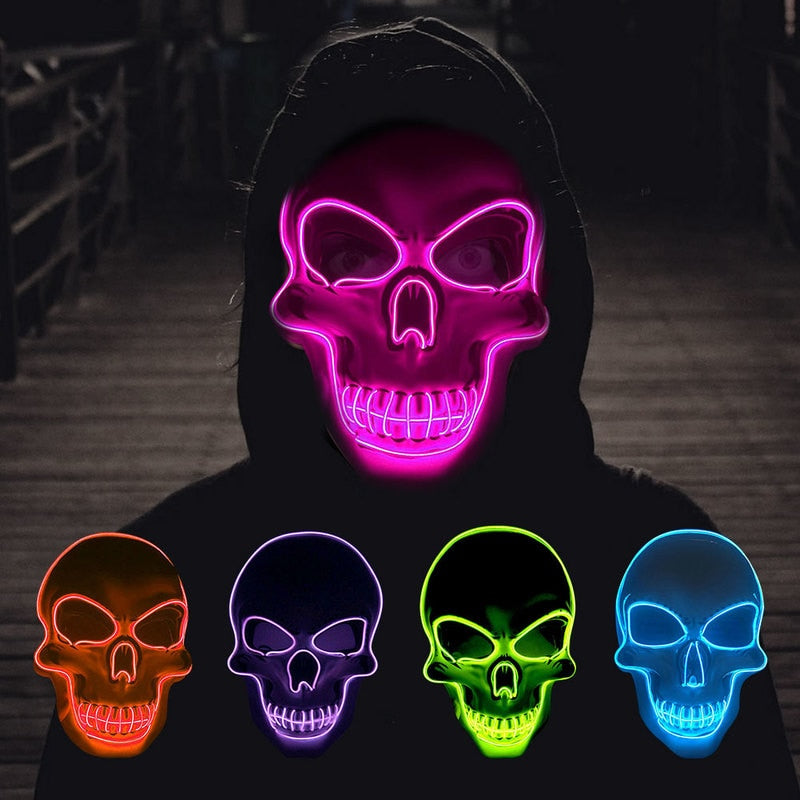 Halloween Skeleton Mask LED Glow Scary EL-Wire Mask Light Up  Festival Cosplay Costume Supplies Party Mask mardi gras