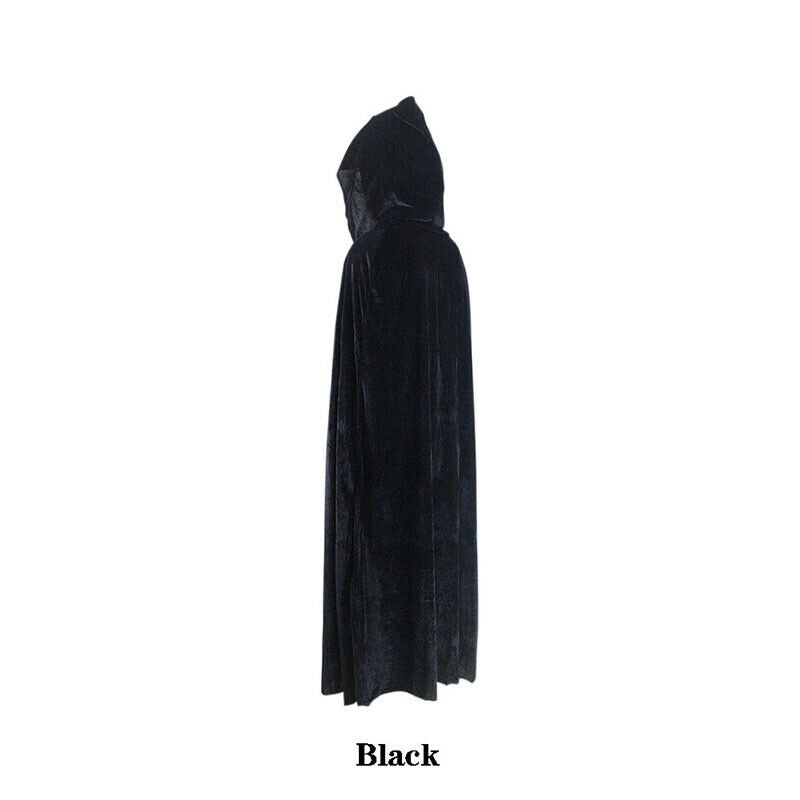 Adult Halloween Velvet Cloak Cape Hooded Medieval Costume Witch Wicca Vampire Halloween Costume Full Length Dress Coats 5 Colors