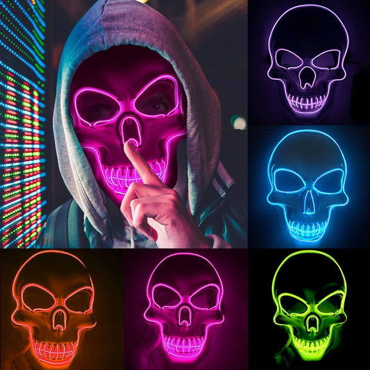 Halloween Skeleton Mask LED Glow Scary EL-Wire Mask Light Up  Festival Cosplay Costume Supplies Party Mask mardi gras