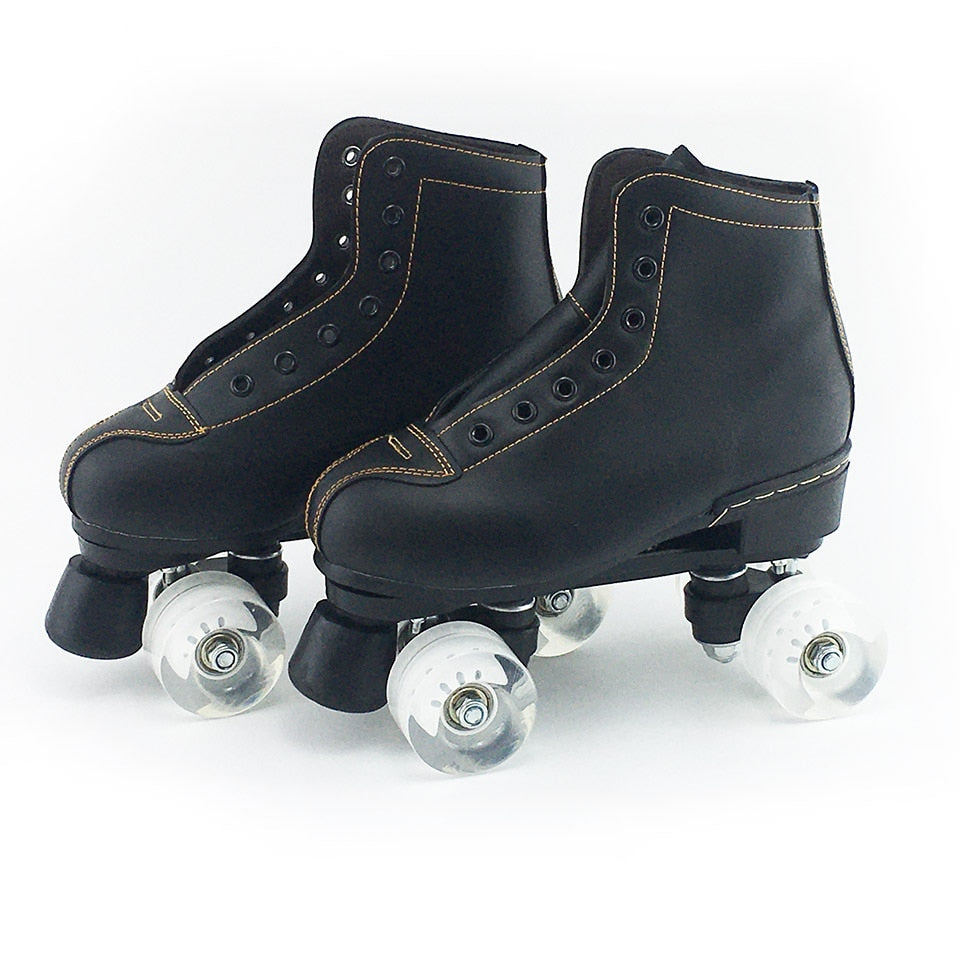 Japy Artificial Leather Roller Skates Double Line Skates Women Men Adult Two Line Skating Shoes Patines With White PU 4 Wheels