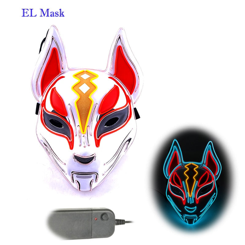 Anime Expro Decor Japanese Fox Mask Neon Led Light Cosplay Mask Halloween Party Rave Led Mask Dance DJ Payday Costume Props