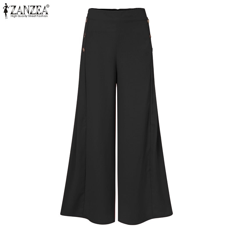 ZANZEA Suit Pants Women 2023 Ladies Middle Waist Pantalon Palazzo Casual Wide Leg Pant Capris  Autumn Solid Trouser