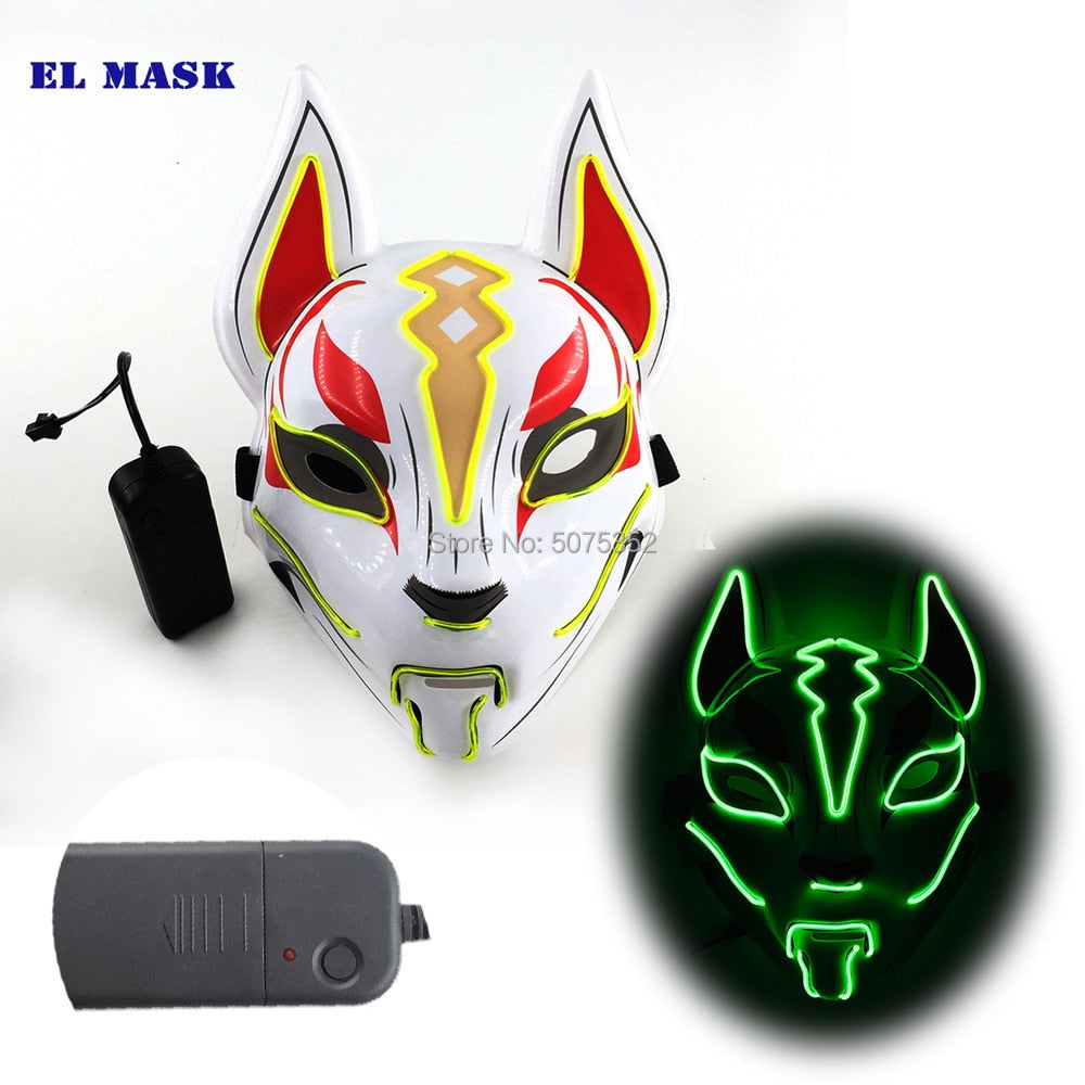 Anime Expro Decor Japanese Fox Mask Neon Led Light Cosplay Mask Halloween Party Rave Led Mask Dance DJ Payday Costume Props