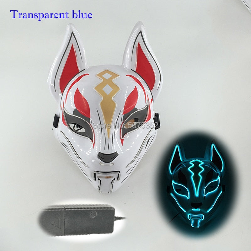 Anime Expro Decor Japanese Fox Mask Neon Led Light Cosplay Mask Halloween Party Rave Led Mask Dance DJ Payday Costume Props