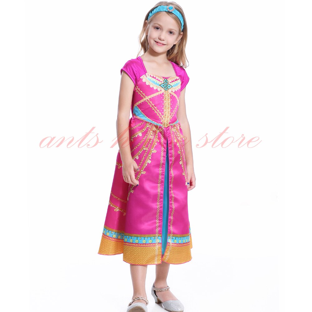 Aladdin Costume Jasmine Dress Pink Fuchsia Outfit For Kids