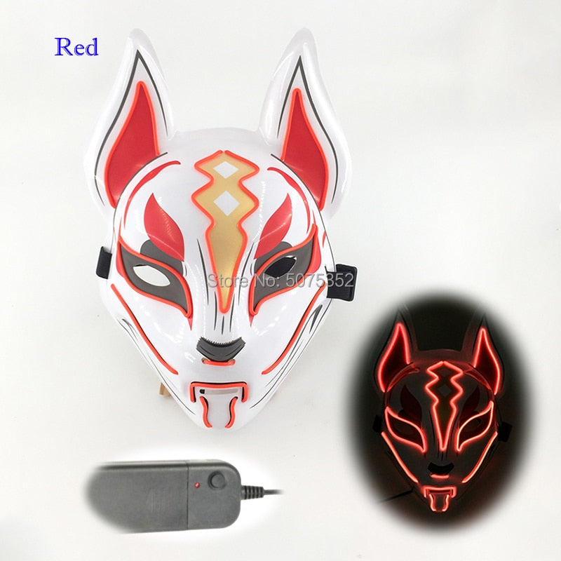 Anime Expro Decor Japanese Fox Mask Neon Led Light Cosplay Mask Halloween Party Rave Led Mask Dance DJ Payday Costume Props