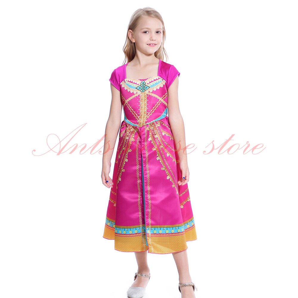 Aladdin Costume Jasmine Dress Pink Fuchsia Outfit For Kids