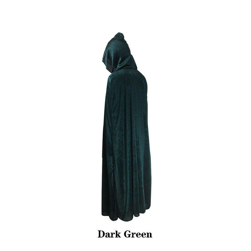 Adult Halloween Velvet Cloak Cape Hooded Medieval Costume Witch Wicca Vampire Halloween Costume Full Length Dress Coats 5 Colors