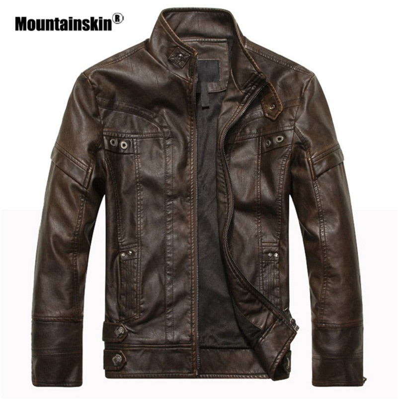 Mountainskin Men's Leather Jackets Motorcycle PU Jacket Male Autumn Casual Leather Coats Slim Fit Mens Brand Clothing SA588