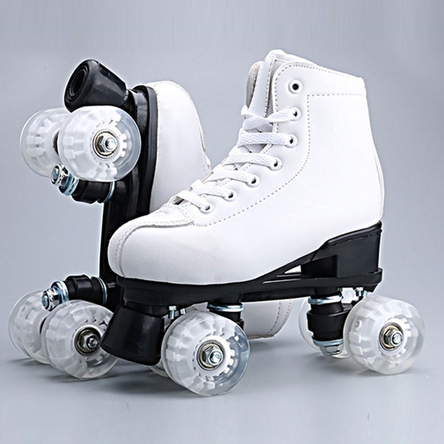 Japy Artificial Leather Roller Skates Double Line Skates Women Men Adult Two Line Skating Shoes Patines With White PU 4 Wheels