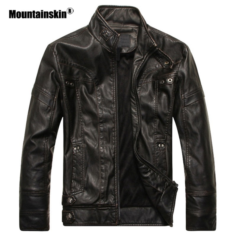 Mountainskin Men's Leather Jackets Motorcycle PU Jacket Male Autumn Casual Leather Coats Slim Fit Mens Brand Clothing SA588