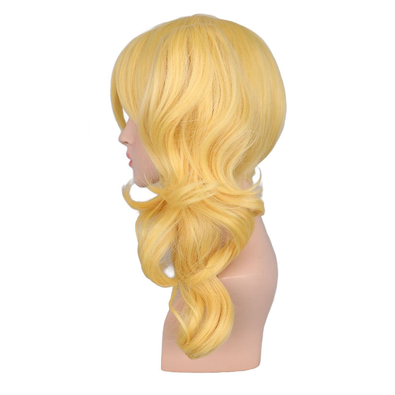 QQXCAIW Long Wavy Cosplay Mixed Blonde Wig Costume 2 Ponytails Heat Resistant Synthetic Hair Wigs