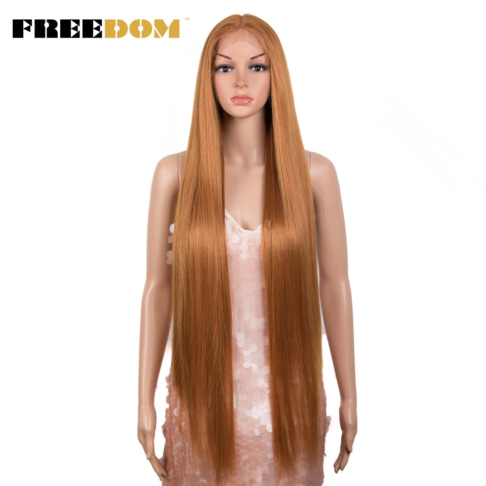 FREEDOM Synthetic Lace Front Wigs For Women Super Long 38Inch Ombre Blonde Highlight Ginger Straight Lace Wigs Cosplay Wigs