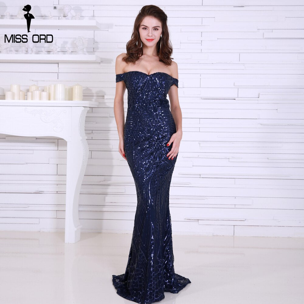 Missord Gold Long Evening Party Dress Women Off Shoulder Sequin Backless Bodycon Wedding Prom Maxi Dresses Elegant Ladies Gown