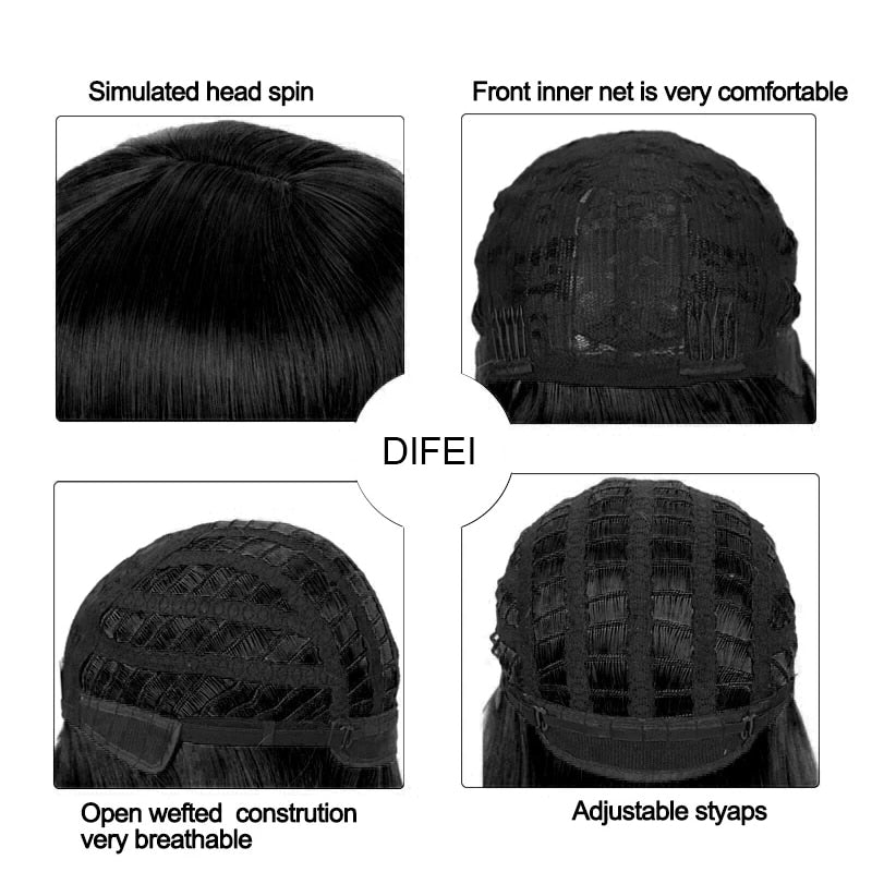 DIFEI 14" Short Curly Synthetic Hair Women Lady Daily Costume Cosplay Wig Natural Black High Temperature Fiber