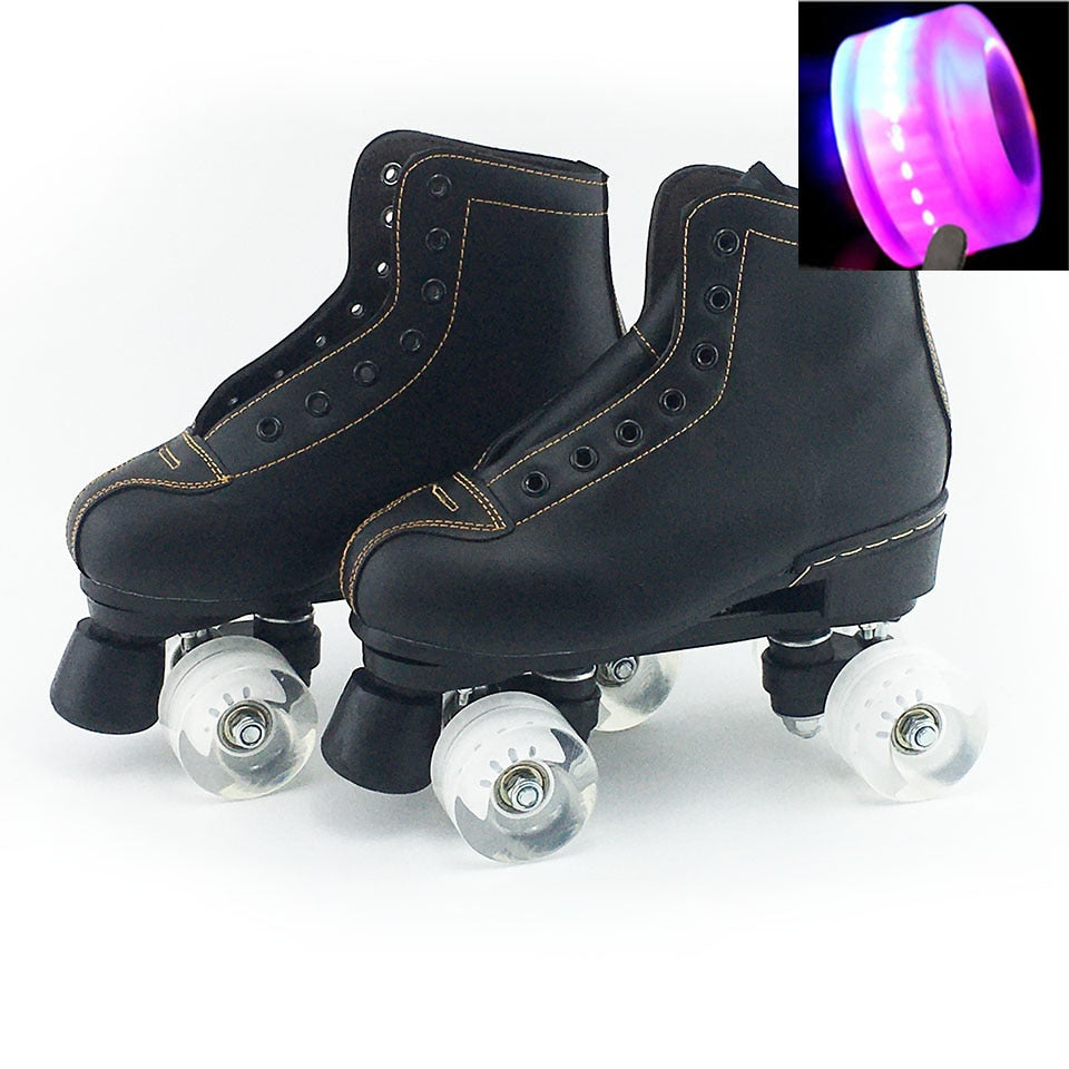 Japy Artificial Leather Roller Skates Double Line Skates Women Men Adult Two Line Skating Shoes Patines With White PU 4 Wheels