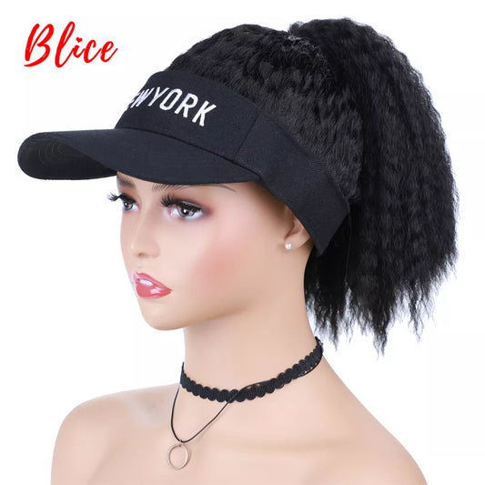 Blice Synthetic Curly Hair Ponytail Extension Wig Kinky Straight Travel Beach Shade Baseball Cap All-in-one Easy to Wear Hat Wig