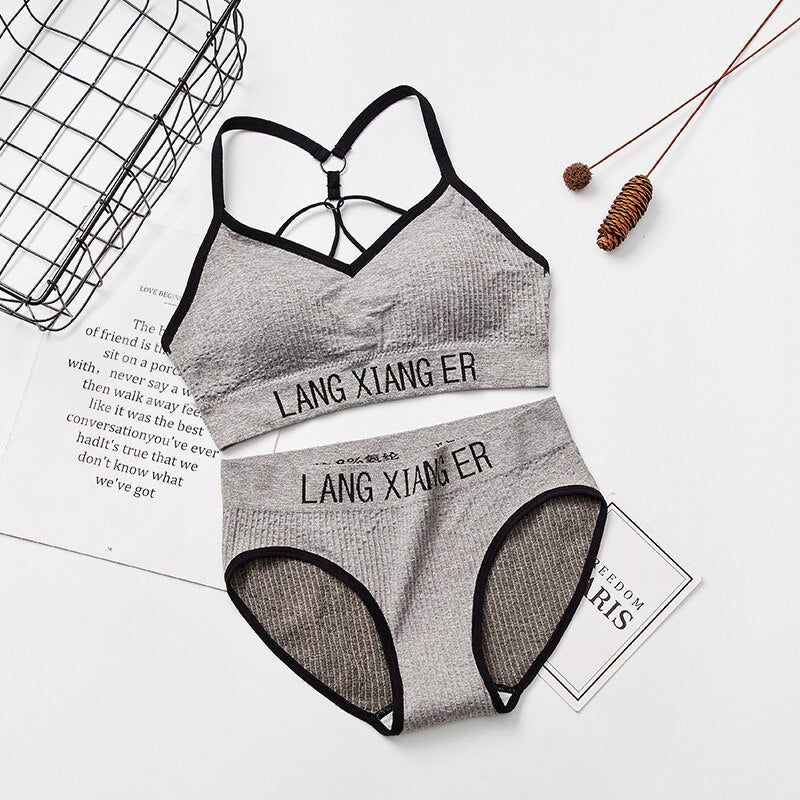 Cotton Sports Training Bra Underwear Solid Color Letters Printed Scoop Neckline Teenage Puberty Girl Wireless Bralette Vest Set