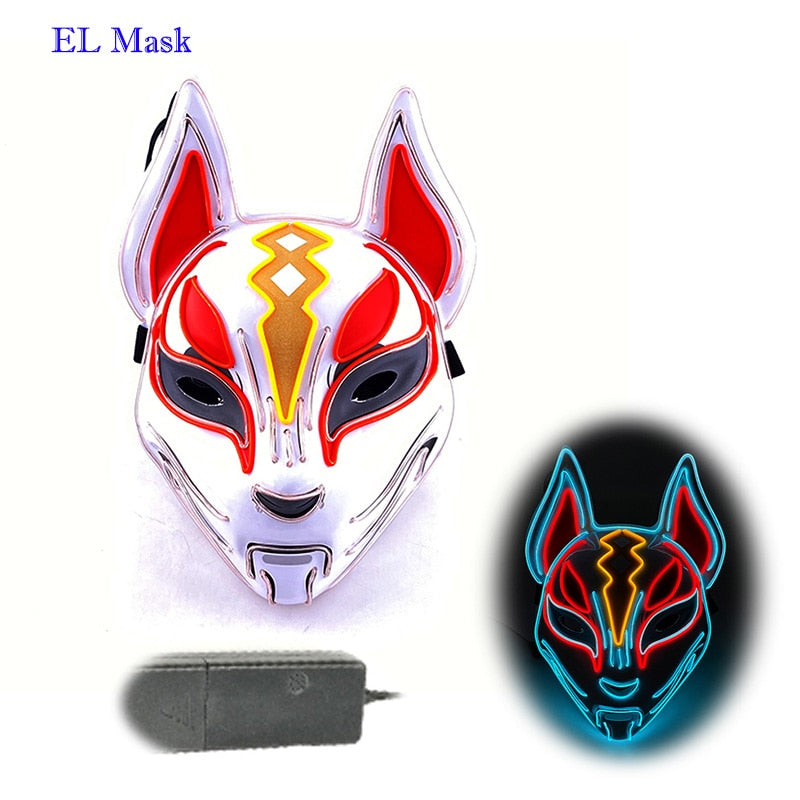 Anime Expro Decor Japanese Fox Mask Neon Led Light Cosplay Mask Halloween Party Rave Led Mask Dance DJ Payday Costume Props