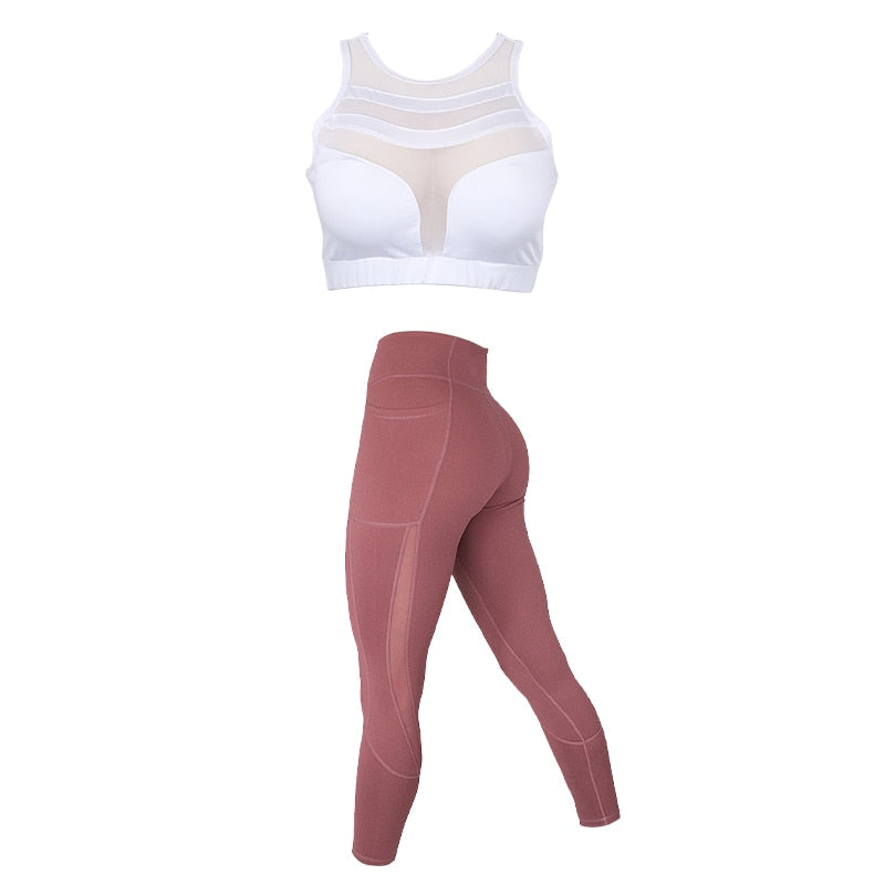 SVOKOR Geometric Yoga Set Breathable Fitness Sports Suit Sports Bra High Waist Women Gym Leggings Workout Pants Sportswear