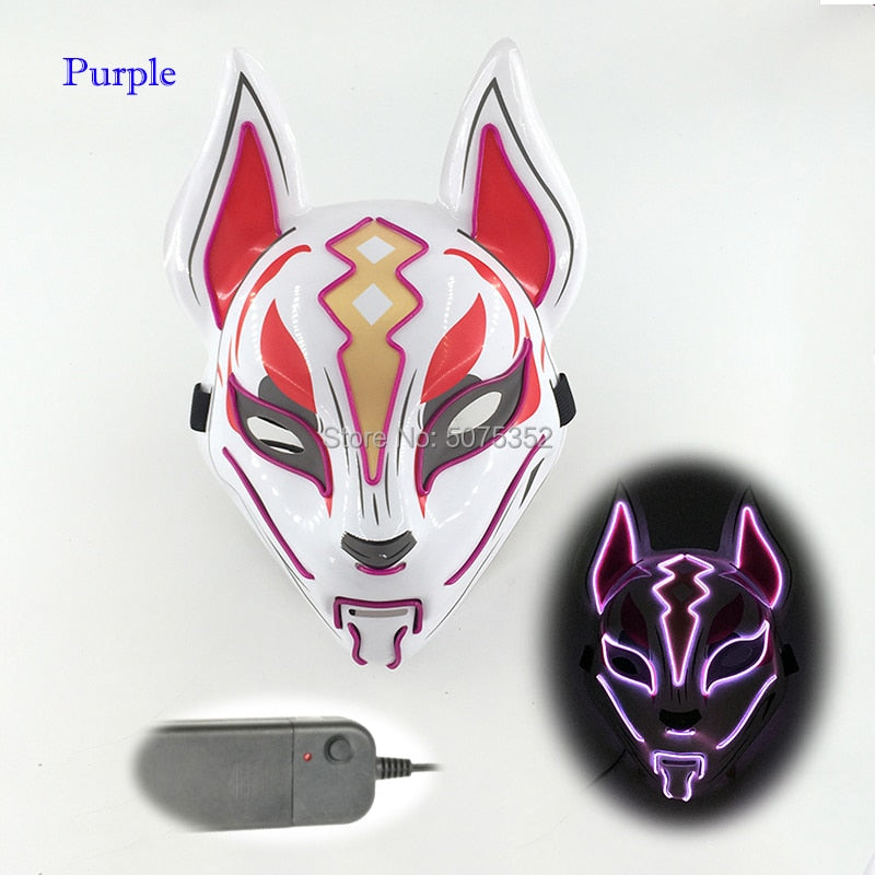 Anime Expro Decor Japanese Fox Mask Neon Led Light Cosplay Mask Halloween Party Rave Led Mask Dance DJ Payday Costume Props