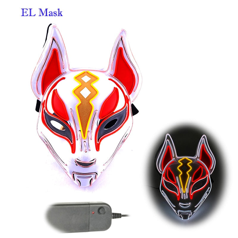 Anime Expro Decor Japanese Fox Mask Neon Led Light Cosplay Mask Halloween Party Rave Led Mask Dance DJ Payday Costume Props