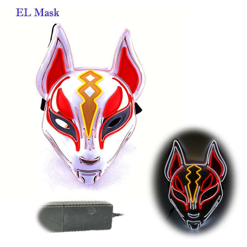 Anime Expro Decor Japanese Fox Mask Neon Led Light Cosplay Mask Halloween Party Rave Led Mask Dance DJ Payday Costume Props