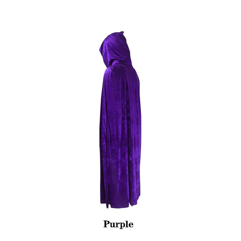 Adult Halloween Velvet Cloak Cape Hooded Medieval Costume Witch Wicca Vampire Halloween Costume Full Length Dress Coats 5 Colors