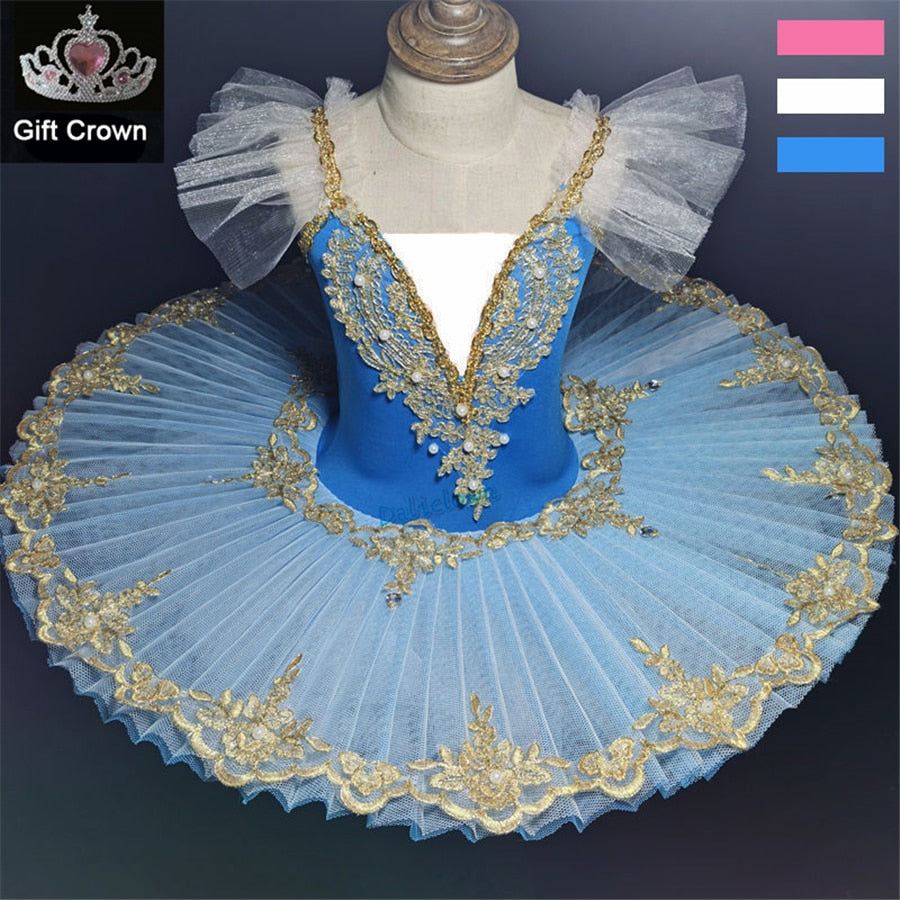 Professional Ballet Tutu Girls Blue Pink Platter Pancake Tutu Ballerina Party Dress Adult Women Child Kids Ballet Dance Costume