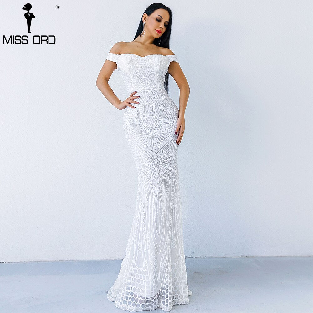 Missord Gold Long Evening Party Dress Women Off Shoulder Sequin Backless Bodycon Wedding Prom Maxi Dresses Elegant Ladies Gown