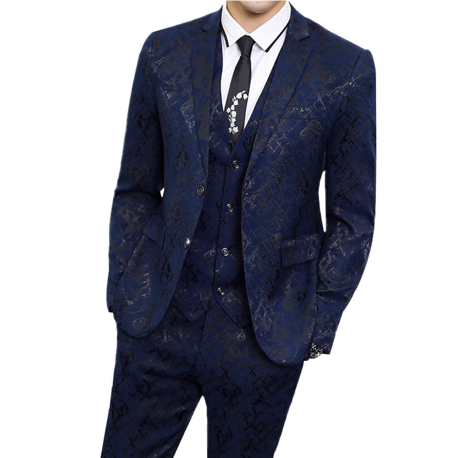 Left ROM Brand Luxury Men Wedding Suits Black/Blue Business Banquet Party Dress Sets Slim Fit Male Clothing