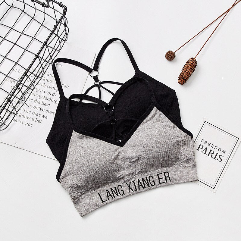 Cotton Sports Training Bra Underwear Solid Color Letters Printed Scoop Neckline Teenage Puberty Girl Wireless Bralette Vest Set