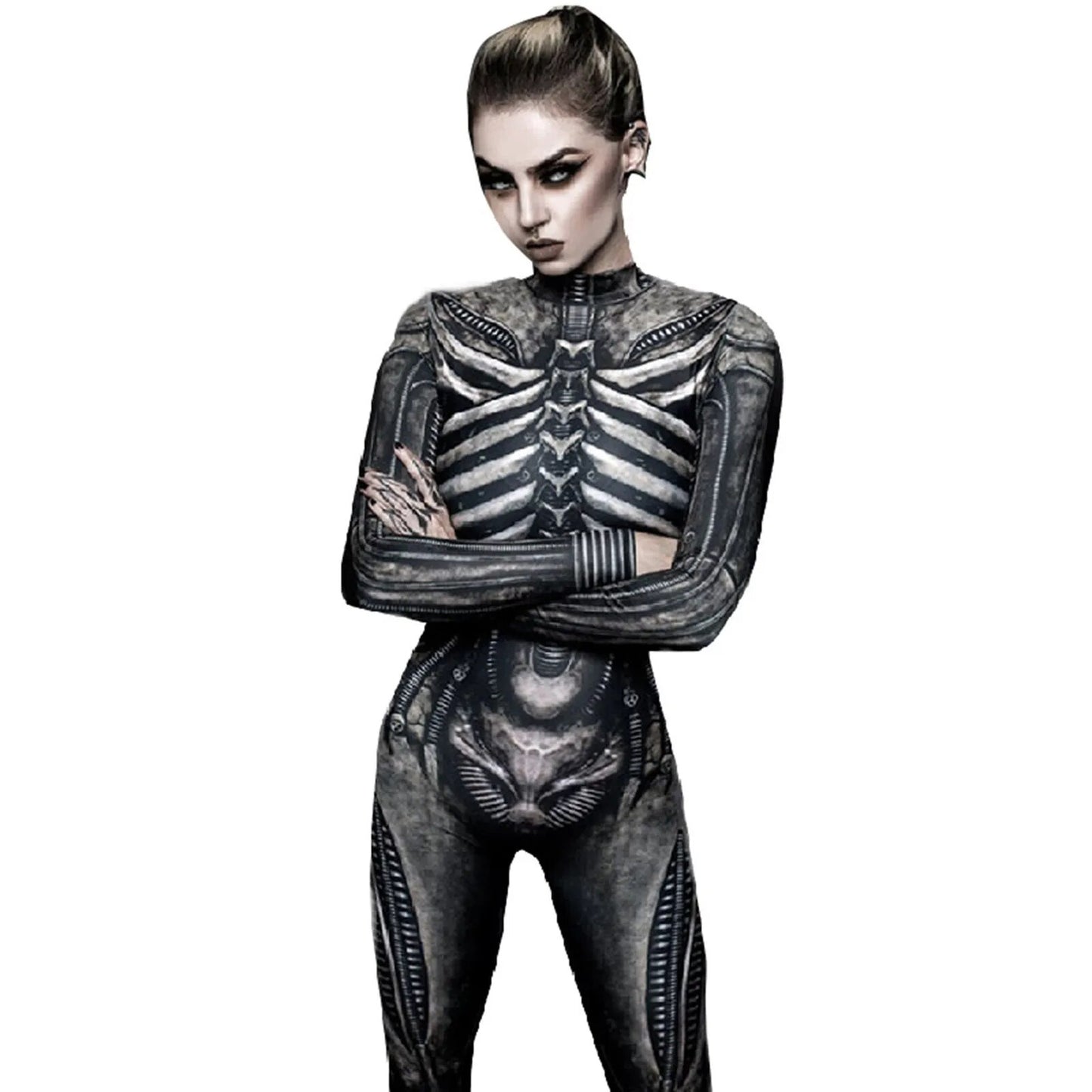 Horror Cosplay Skeleton Jumpsuit Halloween Costumes Slim Humen Body Women Zentai Skull Ghost Tight Suit Carnival Dress Up Party