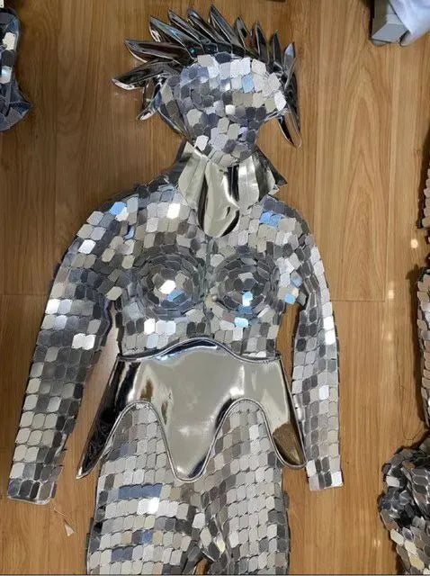 47225768444206|47225768476974|Silver Snake-Head Mirror Stage Performance Costume